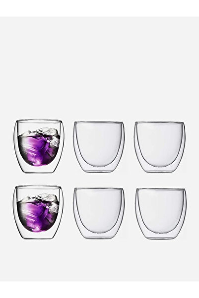 1Chase Set of 6 - Double Wall Borosilicate Coffee Tea Cup, 80ml