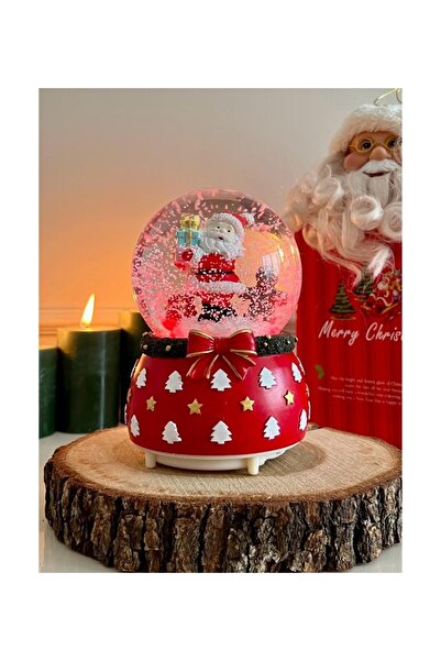 HEPBİMODA Yılbaşı Kar Küresi Otomatik Işıklı Müzikli Orta Boy Noel Baba Küre