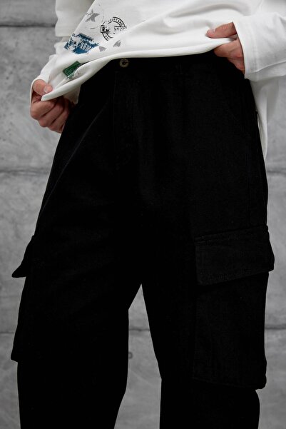 NOMARC Μαύρο W11 Gabardin υφασμάτινο φαρδύ τζιν παντελόνι πλαϊνή τσέπη τεμαχίων