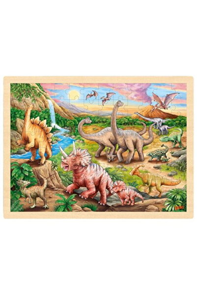 Goki Puzzle copii, cu dinozauri, de lemn, 96 piese, 3 ani+,