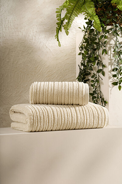 PASIONI طقم مناشف من ميكروكوتون عالي الجودة من لونيتا، قطعتين، لون بيج