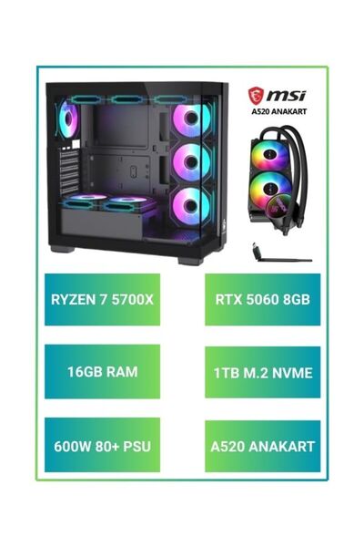 RAMTECH BİLGİSAYAR RMT2509 Ryzen 7 5700x 16Gb Ram 1Tb M.2 Nvme RTX5060 Sıvı S...