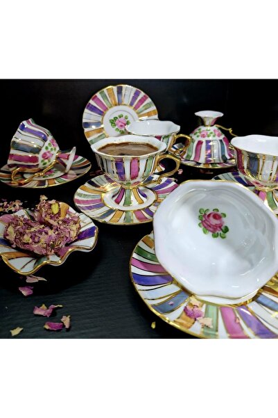 Handmade Esterhomedecor 6-Person Porcelain Hand-Painted Coffee Cup Set with S...