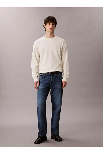 Calvin Klein Erkek Marka Logo Nakışlı Yuvarlak Yaka Şık Görünüşlü Günlük Kullanıma Uygun Krem Kazak