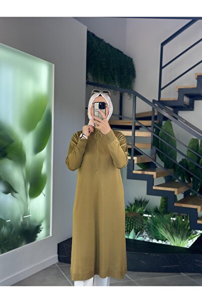 Armine Trend Zippered Knitwear Tunic 25Ytd4113 Oil Green