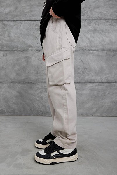 NOMARC Τζιν παντελόνι από ύφασμα Gabardine Stone W11 με τσέπες Cargo