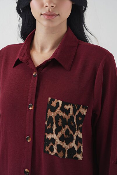 Hiccup Bdart Leopard Print Pocket Button Long Sleeve Shirt