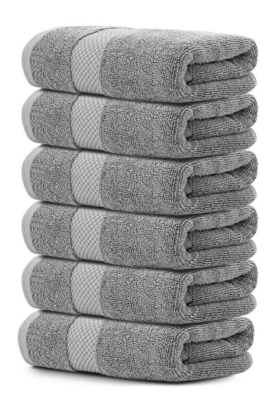 1Chase Pack of 6 - Luxury Cotton Bathroom Towel, Grey 40x70cm