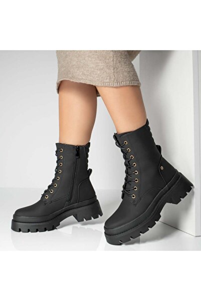 Modlet.ro Women's black thick-sole lace-up boots MOD12848