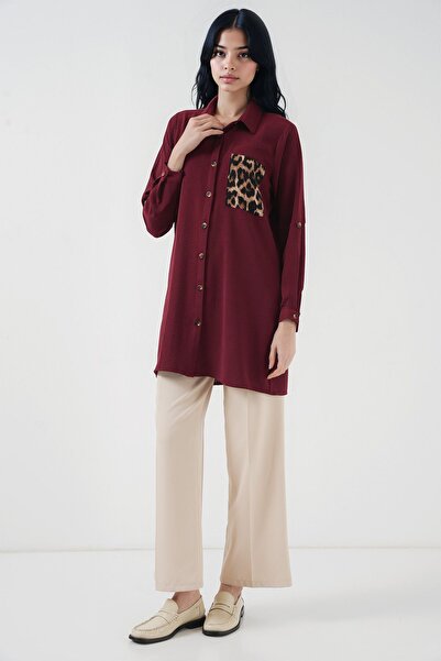 Hiccup Bdart Leopard Print Pocket Button Long Sleeve Shirt