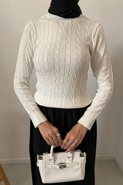 DELBİN Women's Crew Neck Knit Detailed Sweater Sweater