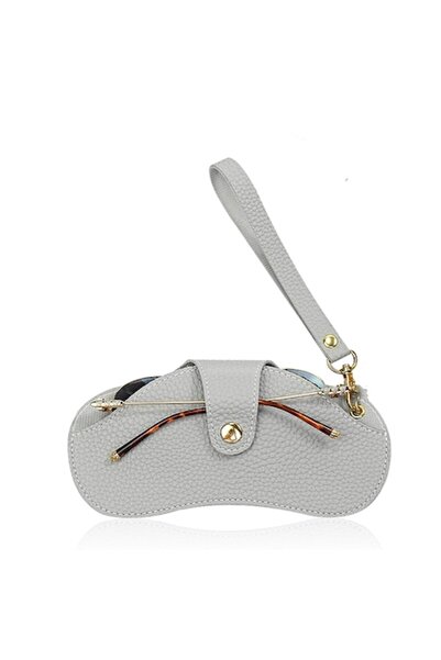 OEM Eyeglass Case, PU Leather, Metallic Button, Portable, Gray, 18.5x10cm