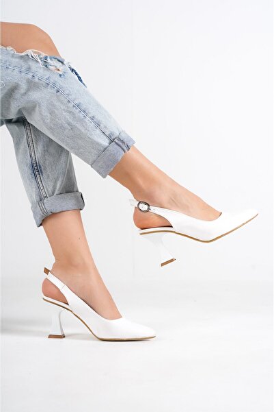 Weynes White Women's Open Back Pointed Toe 7 cm Heeled Sandals Shoes Wsb0448