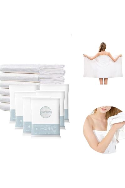 GENAX مناشف حمام للاستخدام مرة واحدة، عبوة من 10 مناشف حمام بيضاء ناعمة للاست...