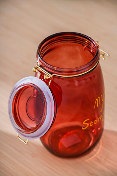 ACAR Pierre Kırmızı Klipsli Kapaklı Kavanoz Seti - 21.5*11*11 cm