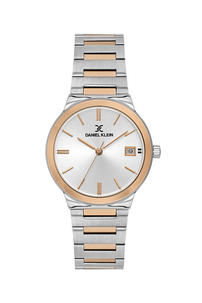 Daniel Klein ساعة نسائية فاخرة من الفولاذ المقاوم للصدأ باللونين الفضي والذهبي الوردي DK.1.14110-6