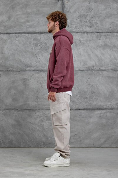 NOMARC Burgundy Disrupt Written Fleece-Lined Oversized Sweatshirt