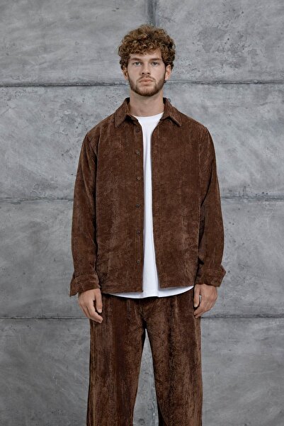 NOMARC Brown 251 Velvet Oversize Shirt and Pantalon Set