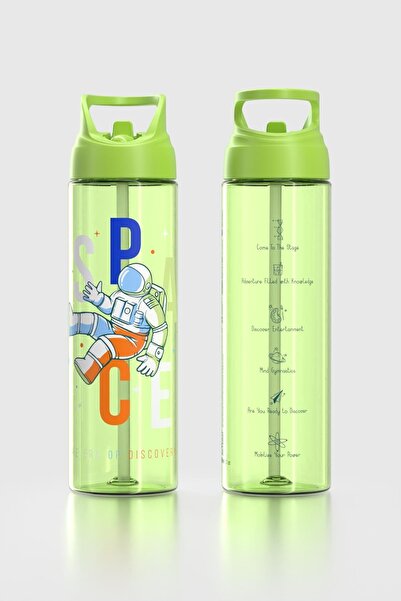 Renga Moly Patterned 630 ml Tritan Children's Water Bottle with Straw 912172 Green