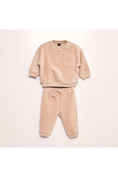 KIABI Velour sweatshirt and trousers tracksuit set - 2-piece set BEIGE
