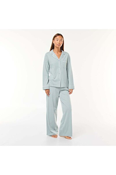 KIABI Long Shirt & Pants Pajama Set - 2 Piece GREEN