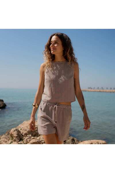 KIABI Linen-blend shorts BROWN