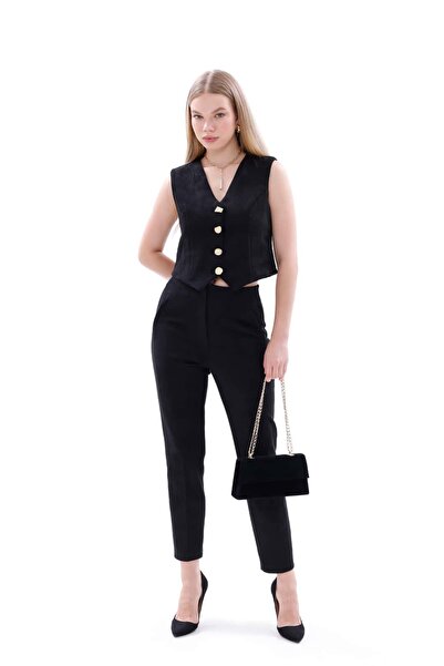 Pulli Collection Güderi Aksesuarlı Düğmeli Yelekli Takım