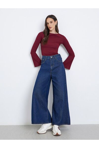 Styli Ribbed Knitted Bell Sleeve Top