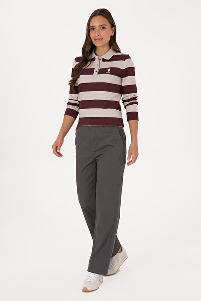 U.S. Polo Assn. Women's Anthracite Straight Fit Canvas Trousers 50316895-Vr006