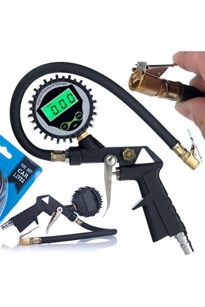 Rosfix Pistol Pneumatic cu Manometru LCD | 0–255 PSI, 1/4" NPT, Furtun 35 cm