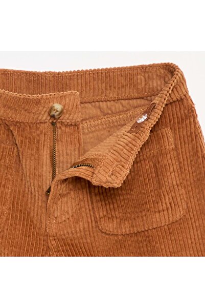 KIABI Corduroy Shorts with 2 Patch Pockets BROWN