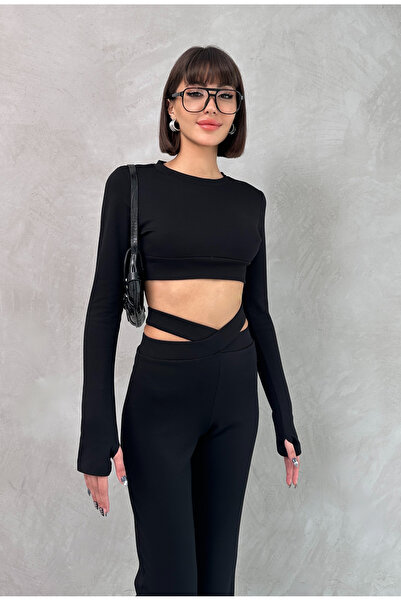 Oyga Women's Waist Detailed Modal Suit with Finger Loops