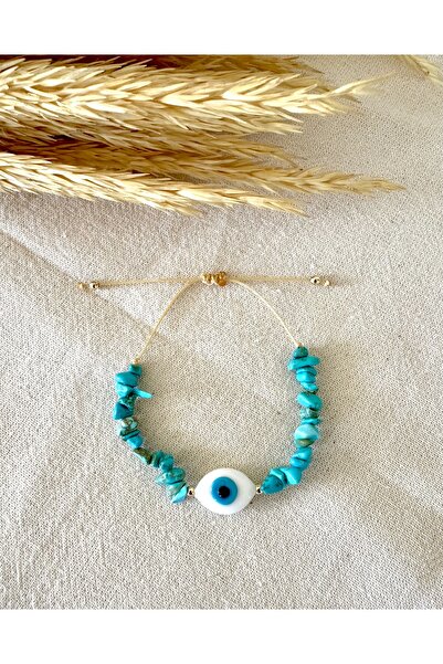 Atelier Çağla Murano Glass White Eye Evil Eye Beaded Blue Natural Stone Bracelet