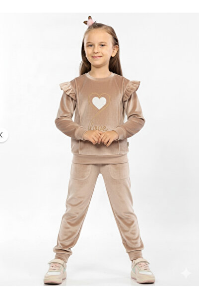 mhk burç bebe Girls' Velvet Top and Bottom Tracksuit Set – Ages 2-9 – Soft Fabric / Winter Set