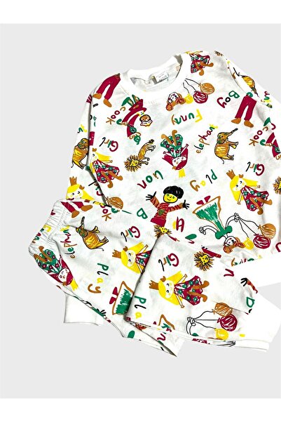 ALİŞ KİDS Set de pijamale sezoniere cu mâneci lungi, din bumbac, alb, cu model pentru fete