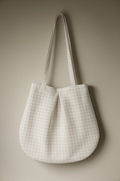 YUNUSOĞLU HOME Beige Multi-Purpose Premium Oversize Crowbar Medium Size Canvas Women's Hand and Shoulder Bag