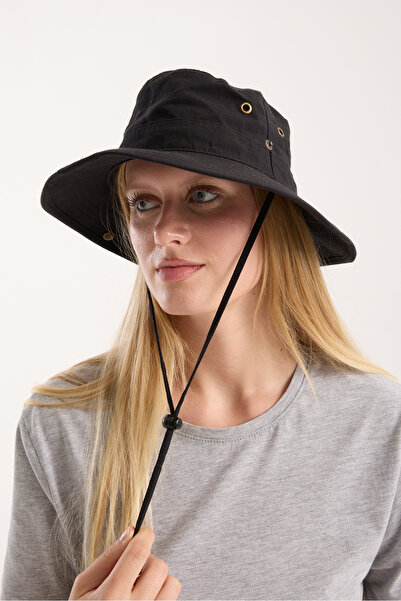 OX-RA قبعة سفاري سوداء قابلة للتعديل من القماش القابل للتنفس للجنسين