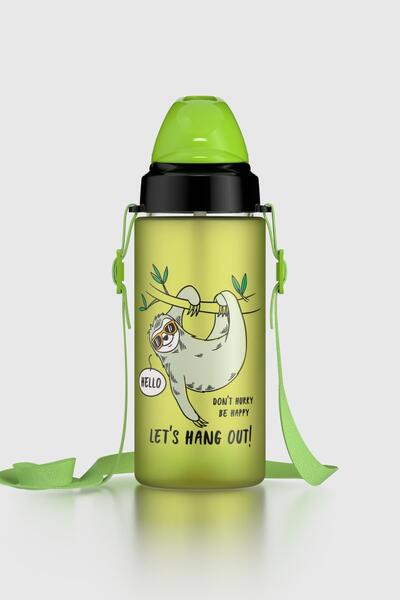 Renga Sonic Air Patterned 500 ml Matte Tritan Children's Water Bottle with Strap and Straw 912119 Green