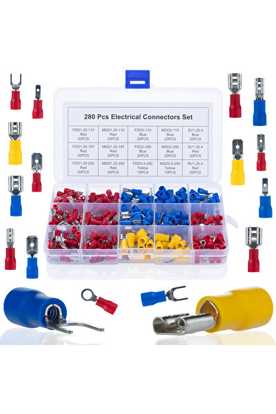 Rosfix Insulated Electrical Connector Set 280 Pieces | 15 Types in Organizer Box