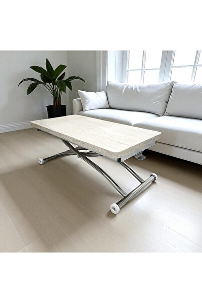 SEHPAM AKILLI Mini Juppo Dışa K Akıllı Sehpa Üst Tabla Mdf Traverten Oval Köş...