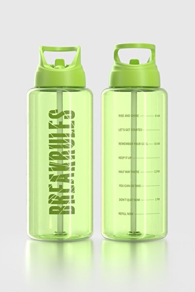 Renga Moly Text Patterned 1000 ml Tritan Water Bottle with Straw 912139 Green