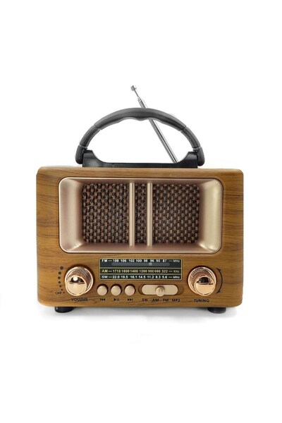 Buffer ® Küçük Mini Boy Retro Ahşap Tasarım Bluetooth Hoparlörlü Radyo – FM/AM Destekli, Şarjlı ve Ta
