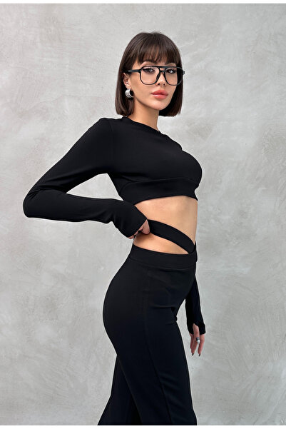 Oyga Women's Waist Detailed Modal Suit with Finger Loops