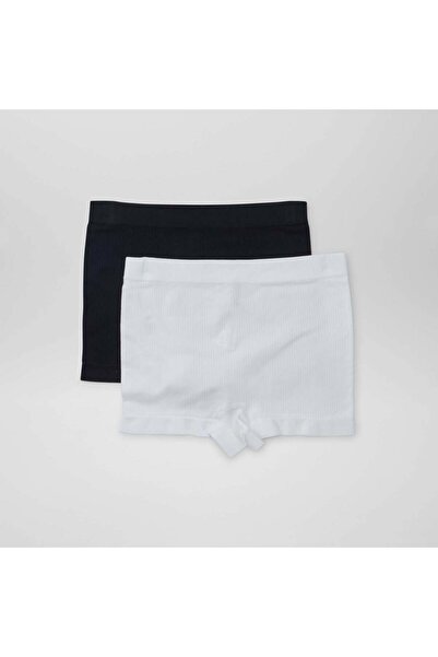 KIABI Pack of 2 pairs of ribbed knit boy shorts WHITE