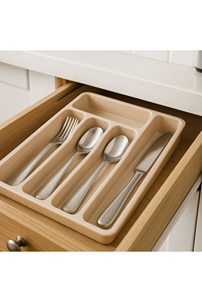 SİHİRLİ AYAKLAR 5 Compartment Beige Cutlery Holder Drawer Organizer 34X25 cm