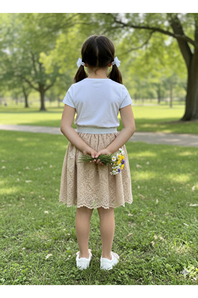 FESSHERA KİDS Girl's Skirt with Lace, Elastic Waist and Glitter, Stylish Design for Special Occasions and Holidays, October 29, April 23