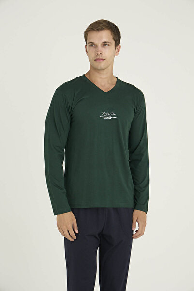 KLY Σετ ανδρικής φόρμας με λαιμόκοψη από 50% βαμβάκι, μοντέρνο σχέδιο