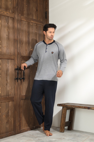 CALİA Téli férfi interlock galléros gombos hosszú ujjú pizsama szett