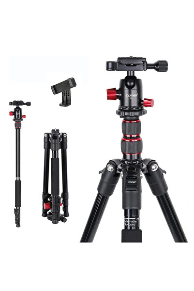 zomei Trepied si monopod 3 in 1 din aluminiu, 40 - 138 cm, cap cu bila, sistem Quick Release, holder telef