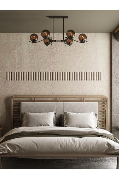 avizade MERLA2 6’lı Siyah Metal Bal Camlı Avize | Modern Salon Sarkıt Aydınla...